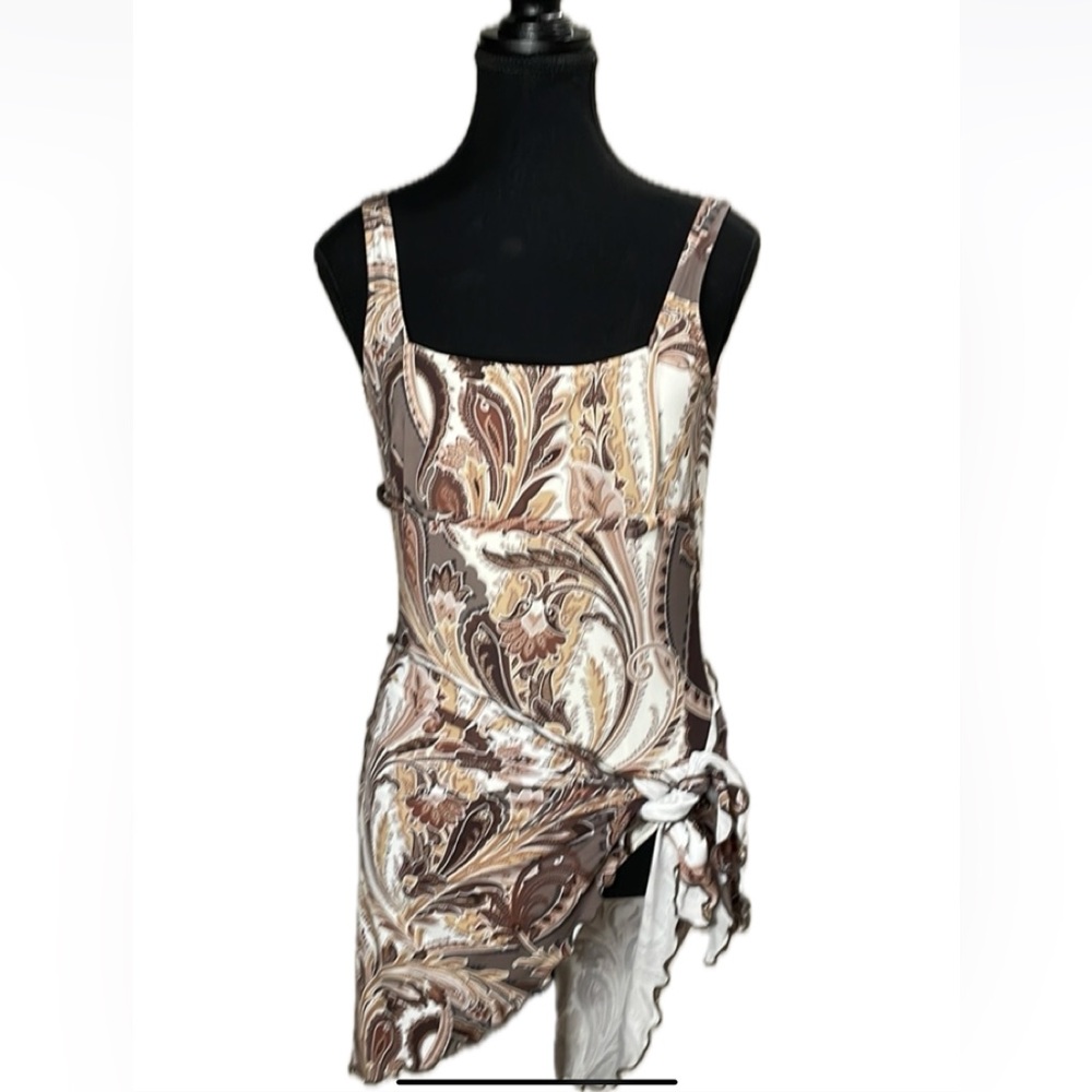 I CAPRICCI MILAN 2 piece Brown Paisley one piece suit with matching sarong.